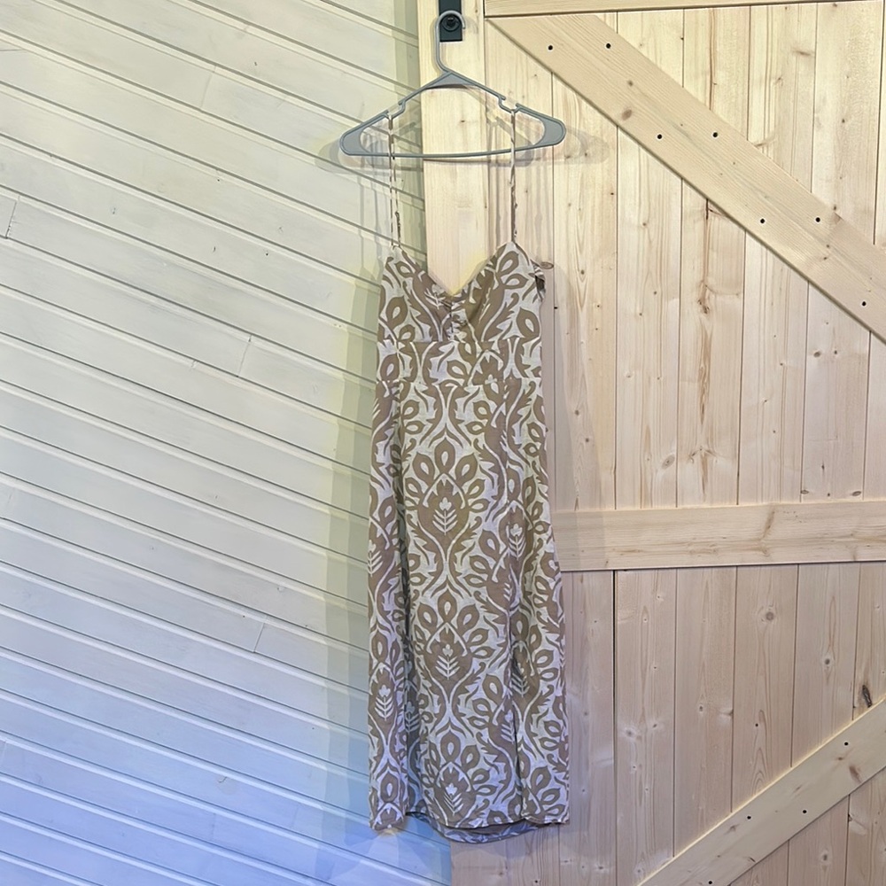 American Eagle Elegant Cream and Brown Patterned Dress